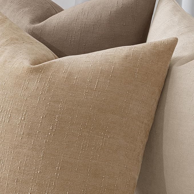 MIULEE Textured Chenille Throw Pillow Covers 20x20 Inch Starfish Khaki | Pack of 2 Camel Decorative Soft Pillows, Solid Textured Cushion Covers, Modern Home Decor for Couch Sofa Bedroom Living Room