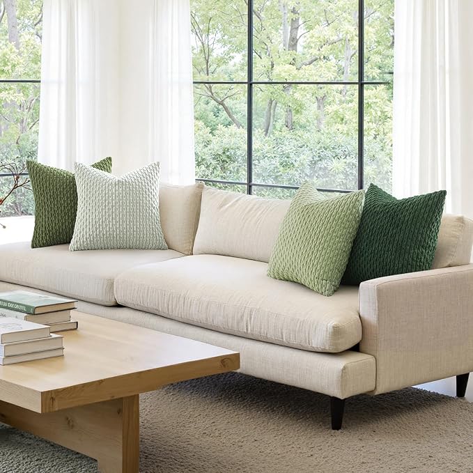 MIULEE Spring Sage Green Decorative Throw Pillow Covers for Couch Sofa Living Room Set of 4 Boho Gradient Cushion Covers Corduroy Rustic Fun Pillowcases Farmhouse Home Decor 20x20 Inch Forest Green