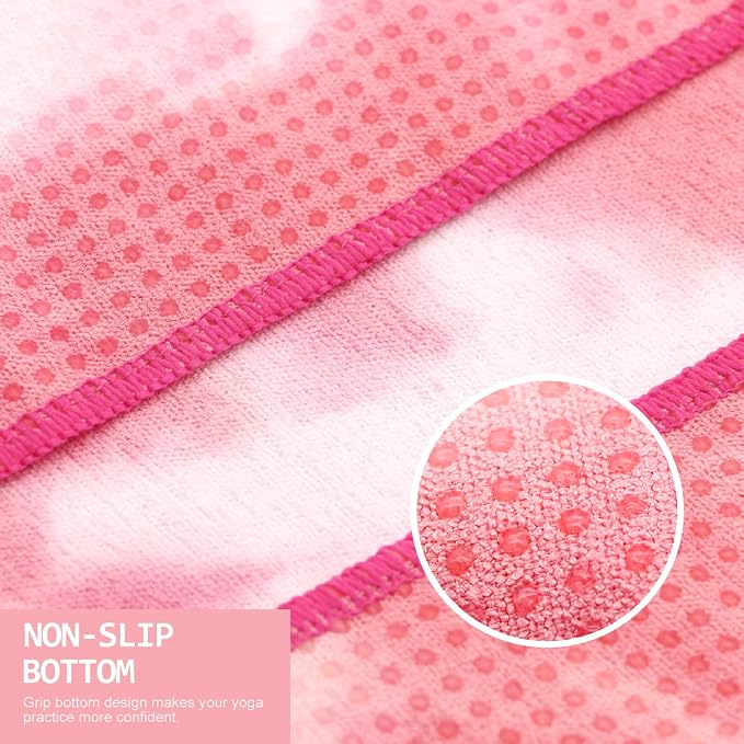 Eunzel 2 Pack Yoga Towel,Hot Yoga Mat Towel with Grip Dots Sweat Absorbent Non-Slip for Hot Yoga, Pilates and Workout 24" x72, Coral Sunrise & Azure Twilight