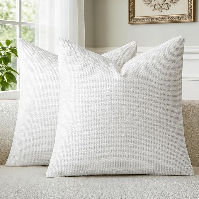 a moment Christmas White Chenille Throw Pillow Covers 18x18 Inch Pack of 2 Modern Decorative Throw Pillow Covers Farmhouse Cross Covers Home Decor for Sofa Bedroom Living Room