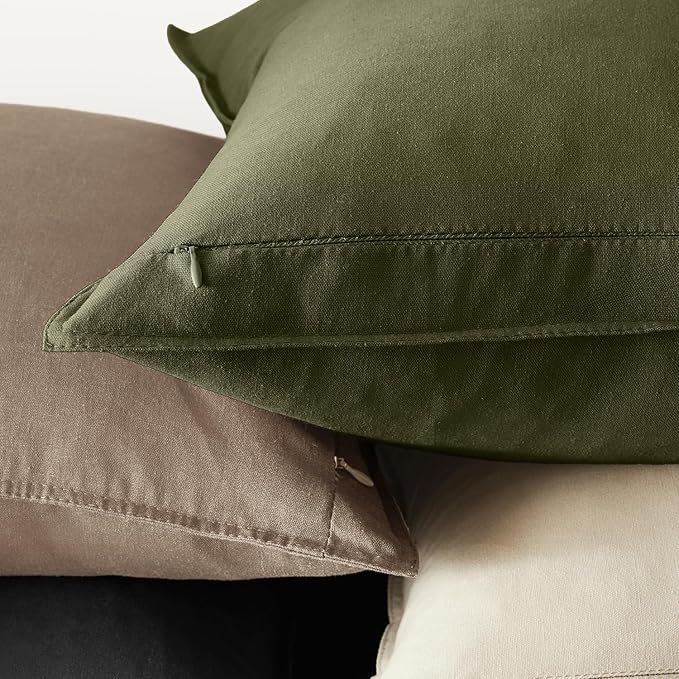 MIULEE Pack of 2 Decorative Linen Pillow Covers 20x20 Inch Olive Green | Boho Farmhouse Modern Accent Throw Pillows, Soft Neutral Cushion Covers, Home Decor for Sofa Couch Bed Living Room