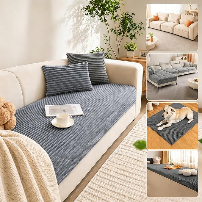 Waterproof Couch Cover for Dogs, Sofa Covers Washable & Non-Slip, Soft Dog Bed Blanket Protector for Sectional, Loveseat, Living Room Furniture (Light Gray, 35.43"x 94.49" 1 Pack)