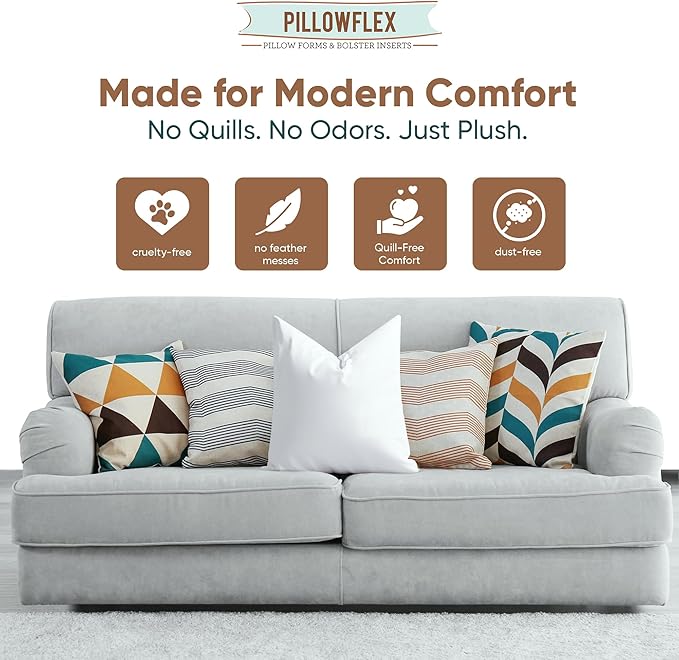 Pillowflex Synthetic Down Pillow Insert 17x17 in - Karate Chop Pillow | Small Square Sham Form, Plush Polyester Cotton Blend, Cloud-Like Comfort, Clump-Resistant Fill, Smooth Elegant Finish