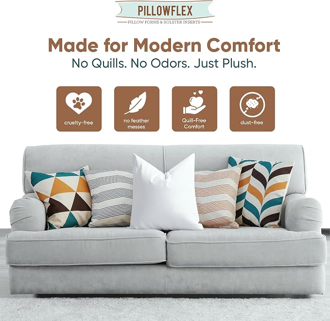 Pillowflex Synthetic Down Pillow Insert 15x15 in - Karate Chop Pillow | Small Square Sham Form, Plush Polyester Cotton Blend, Cloud-Like Comfort, Clump-Resistant Fill, Smooth Elegant Finish