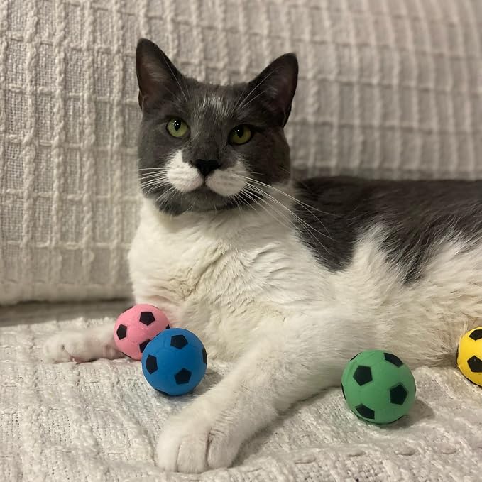 SPOT Sponge Soccer Ball Cat Toys for Cats and Kittens - Interactive and Colorful Plush Toy, Fun to Bat and Chase, Keep Cats Entertained - 1.5" Assorted 4-Pack