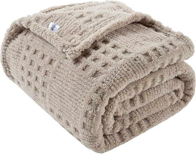 Waffle Brown Throw Blanket -Fluffy Fleece, Neutral Tan Color, Cute & Aesthetic, Perfect for Sofa, Couch, Chair, Bed, Living Room & Bedroom, All-Season Use, Plush & Cozy Decorative Blanket 50x60