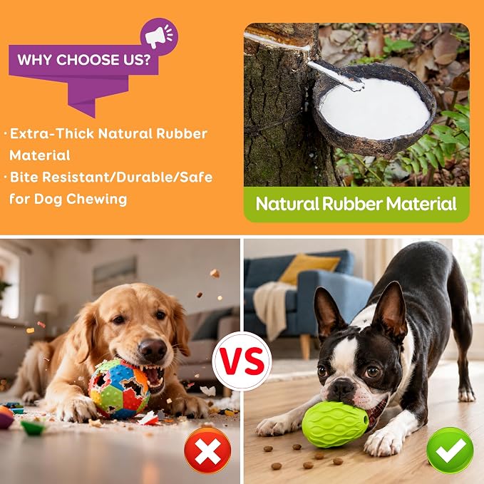2-Pack Interactive Treat Dispensing Dog Toys, Natural Rubber Chew Toys for Aggressive Chewers, Stuffable Treat Toys for Large & Medium Dogs, Mental Stimulation for Dogs, Boredom Relief