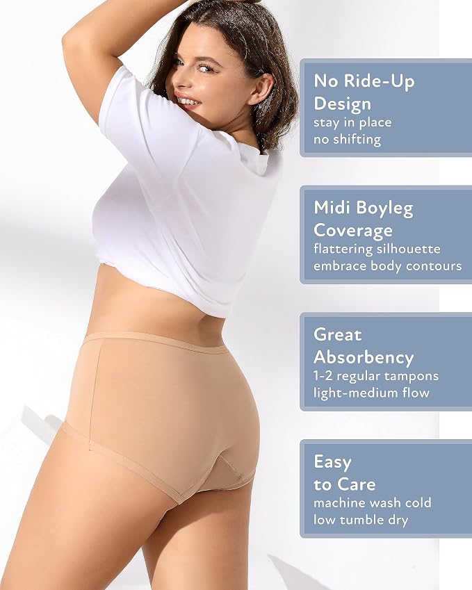 Goat Union Organic Cotton Boyleg Period Underwear for Women & Teens - Moderate Absorbency Period Panty