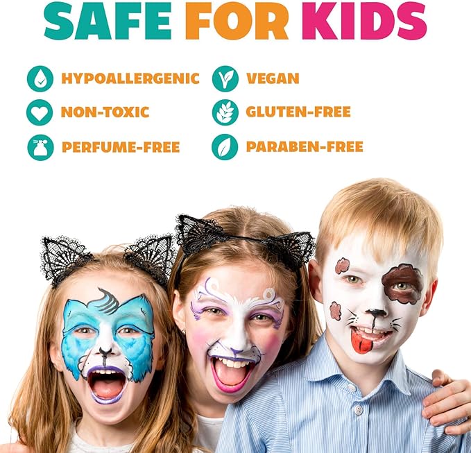 Kraze FX Splash 12 Color Split Cake Palette (6 gm) with 2 Brushes - Water Activated, Hypoallergenic, Safe, Non-Toxic Face Painting Kit for Sensitive Skin, Kids & Adults
