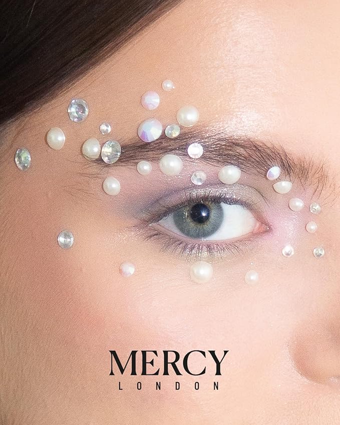 MERCY LONDON Face Gems in Pearl, 866 Self Adhesive Makeup Stickers, 4 Sheets, Reusable Eye Jewels, DIY, Mermaid, Icy, Ghost