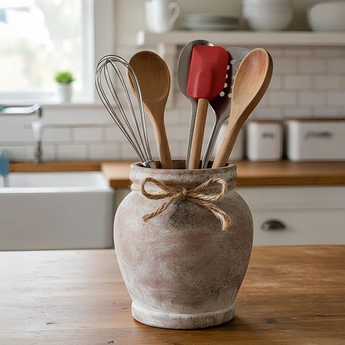 Lvases 6.5in Neutral Terracotta Ceramic Rustic Farmhouse Decor Flower Vase | small decorative vase for farmhouse home decor perfect neutral table centerpiece suitable living room floral arrangement