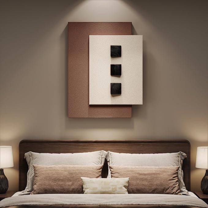 Cuspin Modern 3D Wood Wall Art for Living Room, Neutral Minimalist Textured Artwork for Walls, Beige Brown Paintings Wall Decor for Bedroom Dining Room Hallway