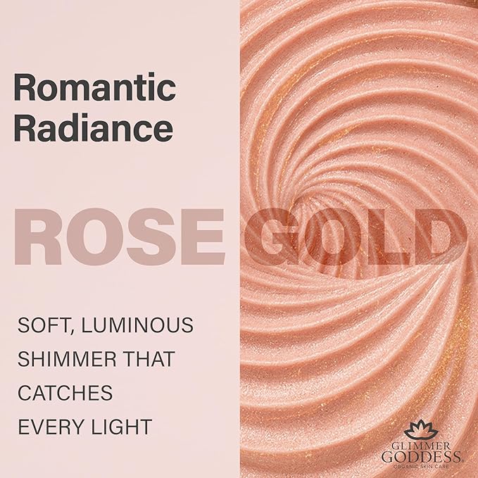 Glimmer Goddess Shimmer Body Butter with Organic Whipped Shea Butter for Hydration, Moisturizing & Silky Natural Glow - Rose Gold Subtle, 4 oz