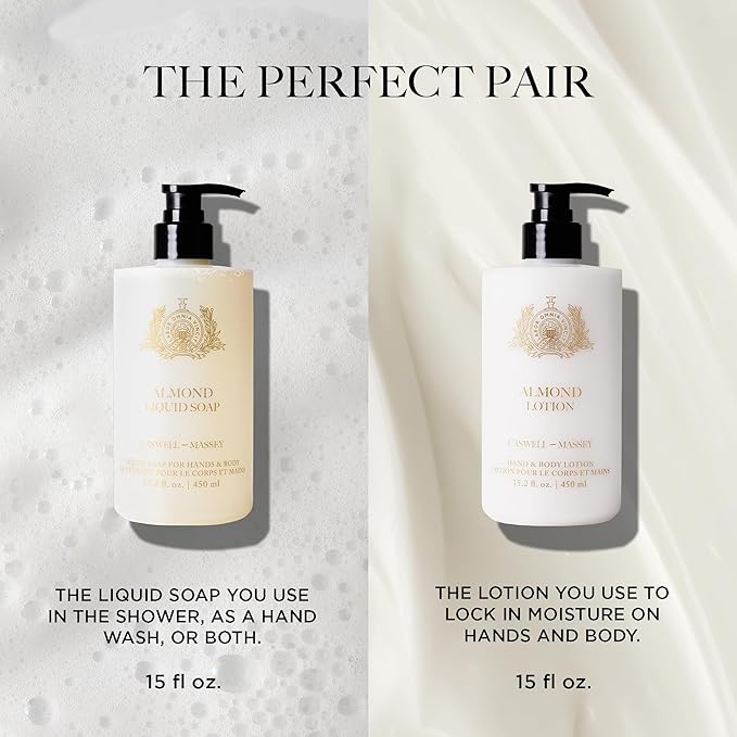 Caswell-Massey Almond Hand and Body Lotion for Dry Skin, Daily Moisturizing Lotion with Almond Oil, Shea Butter & Vitamin E, Fast-Absorbing Non-Greasy Hydrating Moisturizer, Pump Bottle 15.2 fl oz