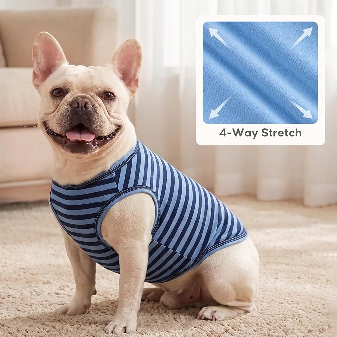 KYEESE 2Pack Cotton Dog Shirt for Small Dogs Soft Striped Tank Top | Reflective for Safety, Lightweight & Breathable, Gentle on Sensitive Skin, Stretchy & Free to Move, Comfortable Daily Wear