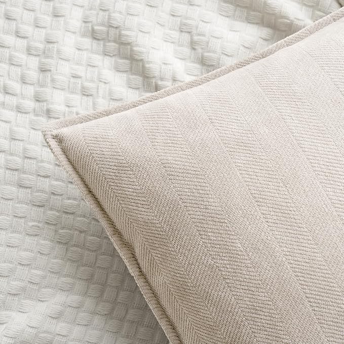 MIULEE Pack of 2 Cream Beige Euro Shams Chenille Pillow Covers 22x22 Inch | Decorative Soft Couch Throw Pillows,Farmhouse Cushion Covers,Elegant Design for Sofa,Bed,Living Room,Summer Decor