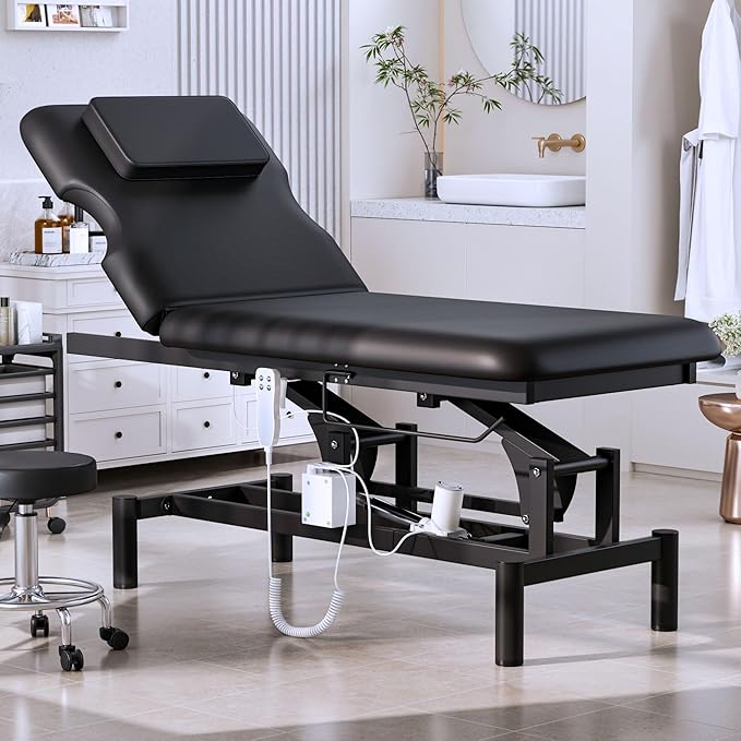 Olela 2 Motor Electric Massage Table, Professional Massage Table with Electric Adjustable Height & Backrest, Wide Treatment Tables with Metal Frame, PU Leather for Massage, Spa, Tattoo