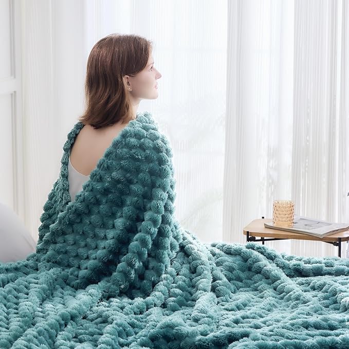 NEWCOSPLAY Fleece Clouds Cozy Queen Blanket for Couch, Light Teal, 90"x90" | Premium Silky Flannel Blanket, Soft Lightweight Fluffy Throw Blanket for Bed Sofa Decor, Gift for All Season Use