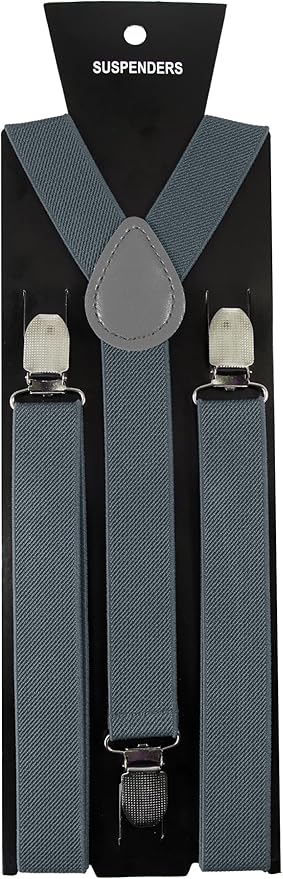 JEMYGINS Solid Color Mens Suspender with 3 Strong Clips Adjustable Braces
