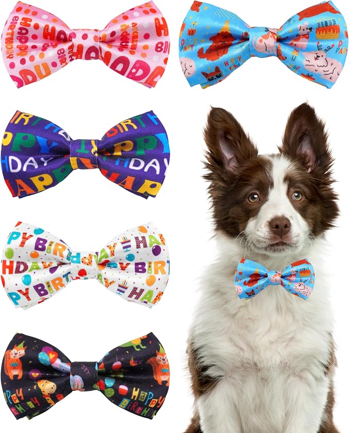 PET SHOW 5 Pack Happy Birthday Dog Bowties for Large Dogs Slide on Collar