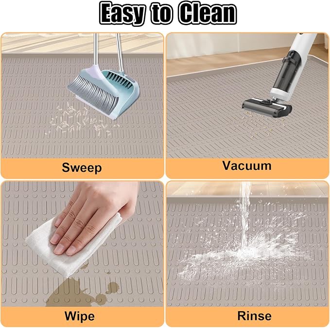 Silicone Cat Litter Mat 47" x 35" Cat Mat for Litter Box, Khaki | Extra Large Cat Litter Trapping Mat for Floor, Waterproof, Non-Slip Kitty Litter Box Mat with Raised Edge, Easy to Clean