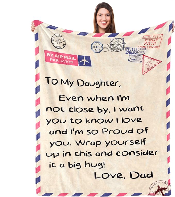 UFOORO Throw Blanket Gifts, Dad's Love Throw Blanket, Soft Fleece Gift for Daughter on Valentines Mother's Day Birthday, Heartfelt Present from Dad to Daughter, Best Gifts for Adult Daughters 55"X70"