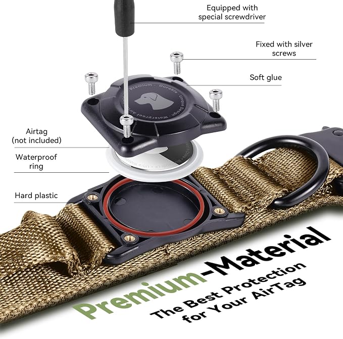 2026 Upgrade Waterproof Tactical AirTag Dog Collar, Built in AirTag Holder | Comfortable Control Handle, Quick Release Metal Buckle, Durable 1000D Nylon, For Medium to Large Dogs, Khaki, XL