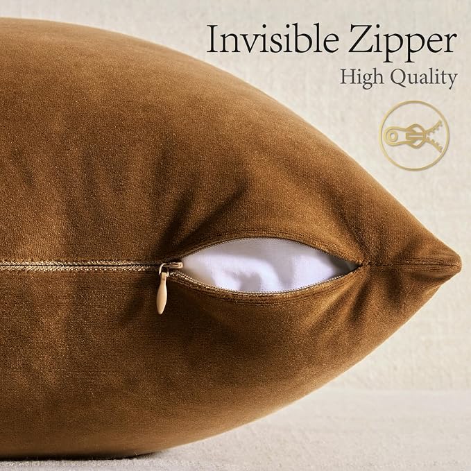 MIULEE Velvet Throw Pillow Covers 18x18 Inch Pack of 2 Golden Brown | Soft Solid Decorative Pillow Covers, Modern Luxury Home Decor, for Couch Chair Sofa Bedroom Livingroom