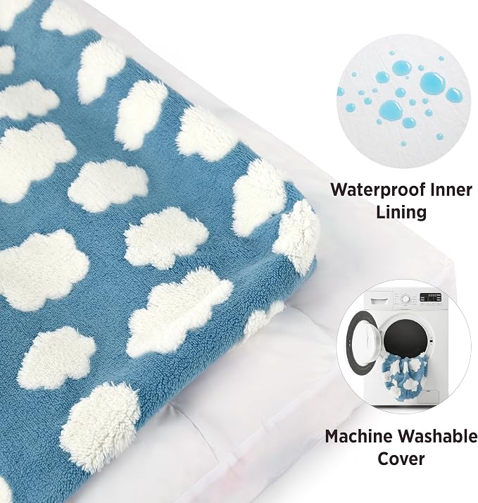 LE SURE Cute Aesthetic Bed Medium Size Dog,Jacquard Thick Pet Pillow 30x20 | Shredded Chopped Foam,Modern Plush Crate Cushion Gift for Medium Size Dog, Waterproof Washable Cover, Nonslip Bottom, Blue