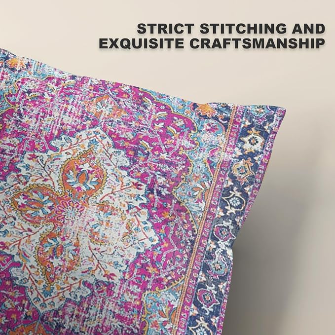 Boho Throw Pillow Covers 16x16 inch Set of 2,Soft Pillowcases Bohemia Carpet Printing Pattern Decorative Sofa Living Room Bed Square Pillow Case Cushion Cover-Purple