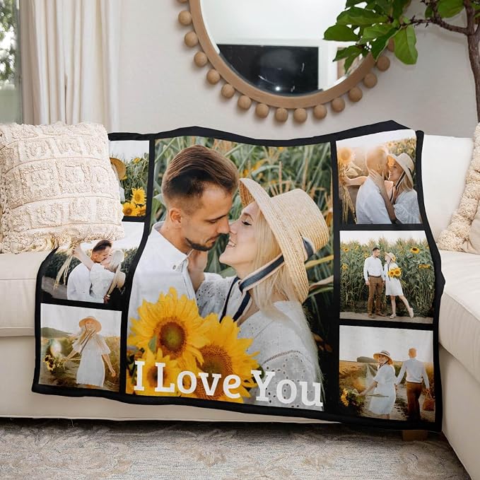 inkArts Custom Blanket with Photo, Personalized Blanket, Customized Photo Blankets, Customizable Picture Blankets, Personalized Anniversary Couple Gifts for Women Men Her Him Girlfriend Boyfriend