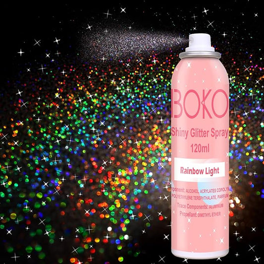 Boko Body Glitter Spray, 120ML Holographic Silver Shiny Glitter Spray for Body Hair Clothes, Quick-Drying and Long-Lasting Body Shiny Glitter Hairspray for Festival Party Concert Rave Accessories