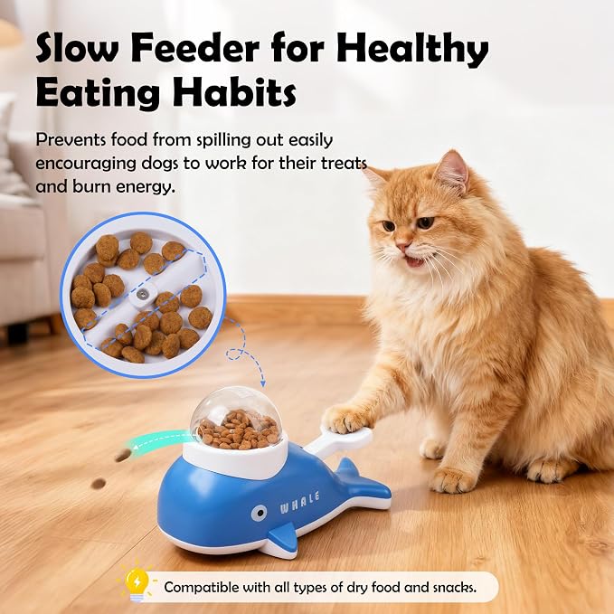 PAWISE Interactive Whale Dog Puzzle Toy & Cat Slow Feeder Food Dispenser