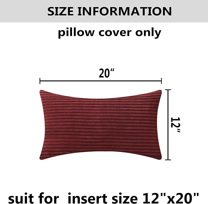 Home Brilliant 12x20 Pillow Cover Decorative Lumbar Throw Pillow Striped Corduroy Throw Pillow Case Oblong Cushion Cover for Chair, 12 x 20 inch, Burgundy