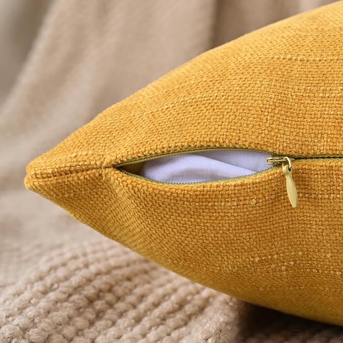 Set of 4 Soft Textured Decorative Throw Pillow Covers 22x22 Inch Cozy Farmhouse Cushion Cover Square Accent Pillow Cases for Bed Couch Sofa Living Room, Mustard Yellow
