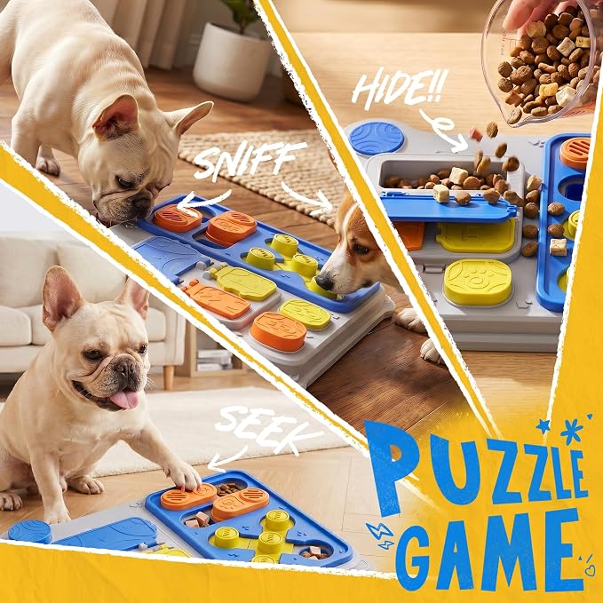 Dog Puzzle Toy, Dog Enrichment Toys, Level 1 Interactive Treat Dispensing Toy for Dogs, Slow Feeder for Mental Stimulation, Non-Slip Base, Detachable Easy-Clean Tray, Blue