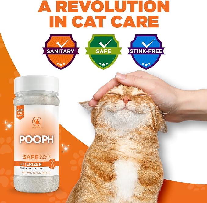 POOPH Litterizer Cat Litter Odor Eliminator Additive, 16 fl oz Bottle | Helps absorb moisture and odors to keep cat litter drier. Fragrance-free formula in a 16 oz bottle