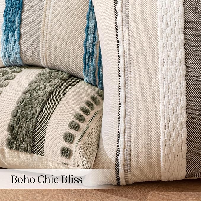 ANRODUO Boho Decorative Pillow Covers 20x20 Inch Gray Stripe 2 Pack of 2 | Throw Pillow Covers, Farmhouse Cushion Case, Chenille Pillow Cases, Pillow Covers, Accent Neutral Pillowcase for Sofa Couch