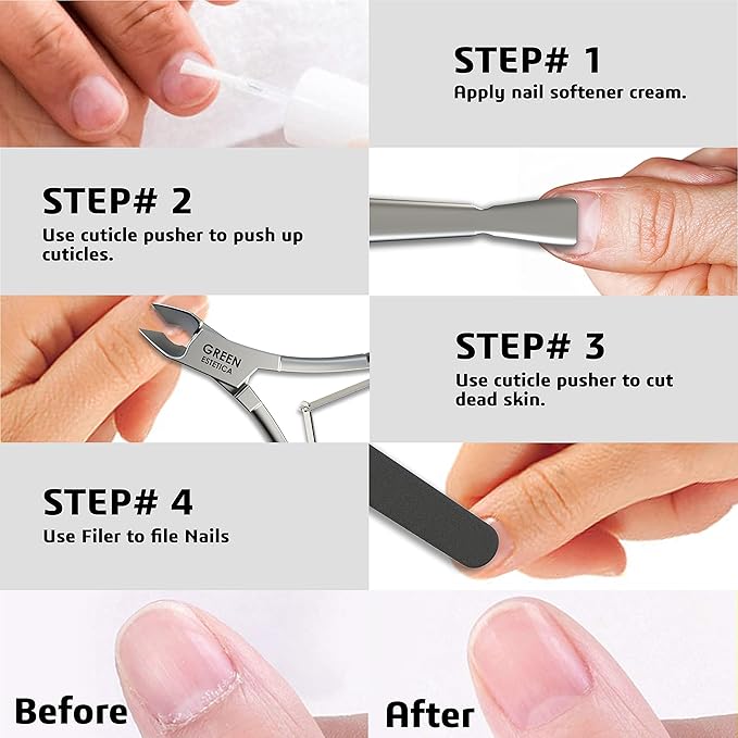 Professional Cuticle Trimmer with Cuticle Pusher Nail Cuticle Remover Nipper Silver Stainless Steel Sharp Blades Manicure Tools with Double Spring Nail Care Pedicure Nail Tools Home Spa (Silver)