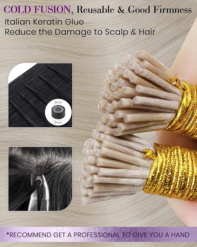 LaaVoo I Tip Hair Extensions Human Hair Blonde Itip Hair Extensions Pre Bonded I Tip Human Hair Extension Silky Straight Hair 18inch 100g 100s