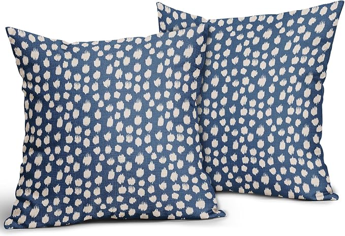 Sweetshow Blue Cream Dots Pillow Covers 24x24 Set of 2 Boho Design Polka Dot Throw Pillows Modern Trendy Print Outdoor Decorative Pillowcase Square Linen Cushion Cases Decor for Sofa Couch Bed