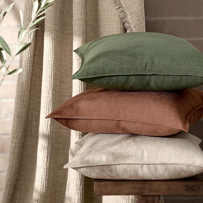 MIULEE Thick Textured Rust Decorative Fall Throw Pillow Covers 18x18 Inch | Set of 2, Terracotta Linen Blend Pillow Cover, Flange Edge Design, Farmhouse Modern Boho Style, Bed Couch Living Room Decor
