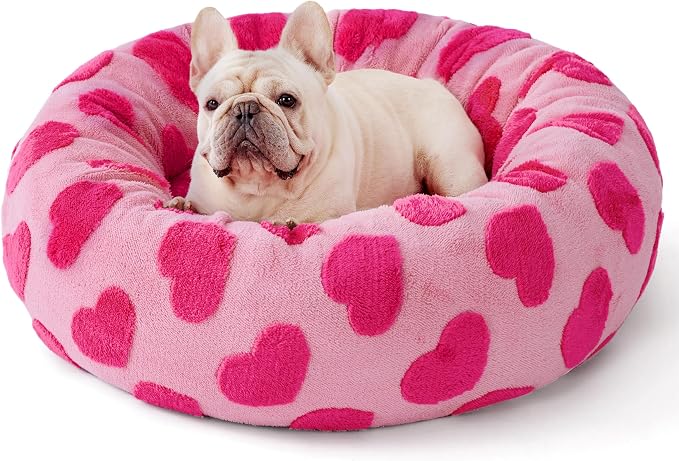 LE SURE Shown on TV Jacquard Donut Dog Beds Medium,Lover Hearts 30x30x8in | Orthopedic Calming Pet Bed Sofa, Original Design Pattern,Washable Cover,Cute Home Decor as Gift for Pet,Anti Slip Bottom