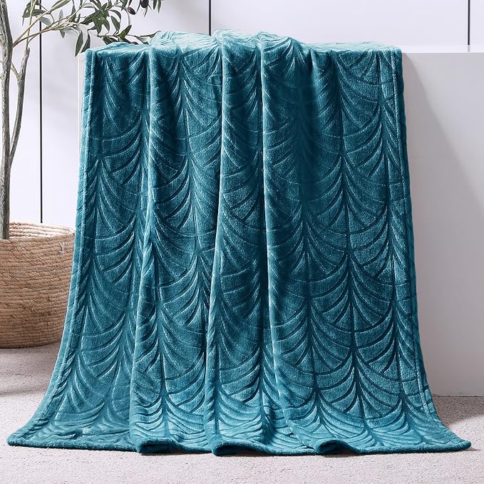 Whale Flotilla Soft Flannel Fleece Throw Blanket for Couch, Teal | Cozy Lightweight Breathable Velvet Sofa Throws, Plush Fluffy Vintage Pattern Decorative Blanket for Bed, All Season, 50"x60"