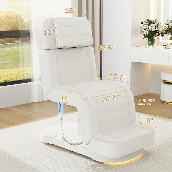 3 Motor Electric Massage Table - Heavy Duty Professional Massage Table with Electric Backrest, Foot Pedal & Height, Esthetician Tables with LED Light, Metal Pedestal and PU Leather for Spa, Beauty
