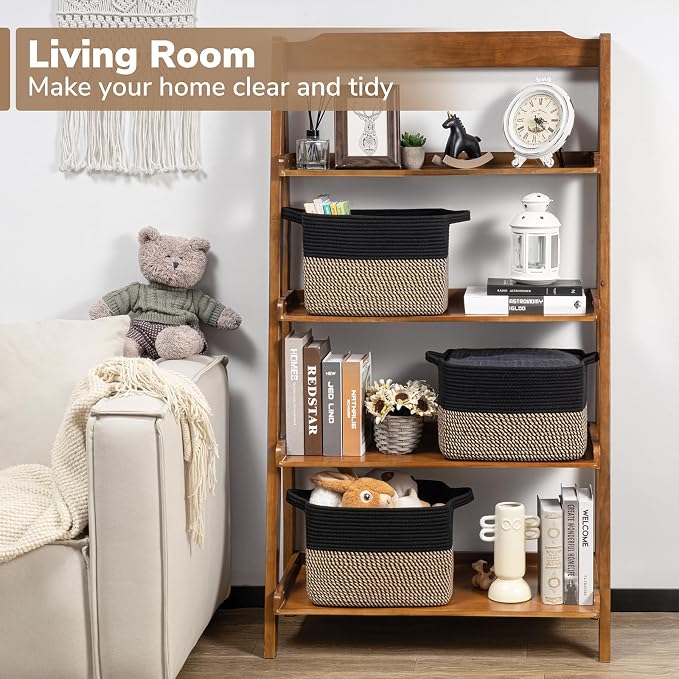 Goodpick Woven Storage Basket for Shelves, 13" x 10" x 9", Black Jute | Stylish Gift Basket for Office & Home, Wicker Baskets for Books, Toys & Towels Storage, Nursery & Bedroom Closet Organization