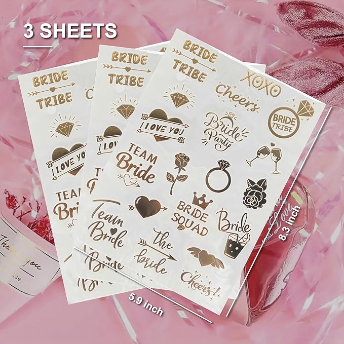 Bride's Babes Bachelorette Temporary Tattoos, Bride Tribe Cheers Gold Metallic Tattoos for Bachelorette Party Bridesmaid Favors Decorations(I love you)