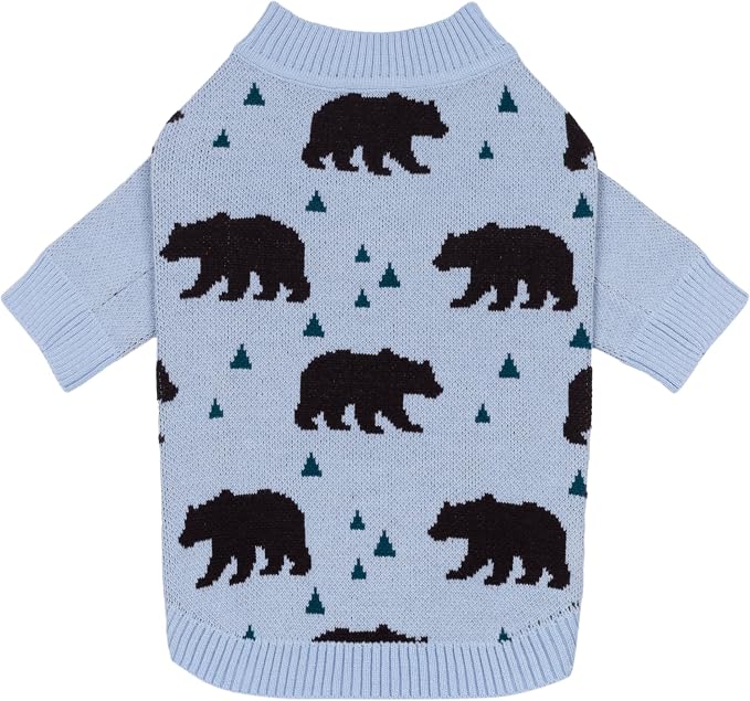 Fitwarm Polar Bear Dog Jacquard Sweater, Cozy Winter Clothes for Small Dogs Boy Girl, Knitted Pet Outfit, Light Blue, Black, Medium
