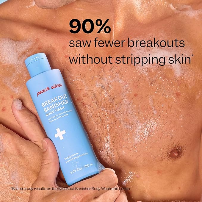 Peach Slices - Breakout Banisher Body Wash (6.09 oz) - 1% Salicylic Acid & Glycolic Acid - Clear & Prevent Body Breakouts - Niacinamide & Cucumber - Vegan, Cruelty Free, Korean Skin Care & Beauty