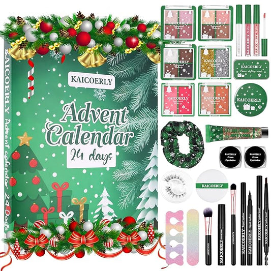 Makeup Advent Calendar 2025,24 Days Christmas Advent Calendar for Teen Girls,2025 Xmas Countdown Calendar Make Up Sets for Christmas Party Festival with Mascara Eyeshadow Lipstick Blush Eyebrow Soap
